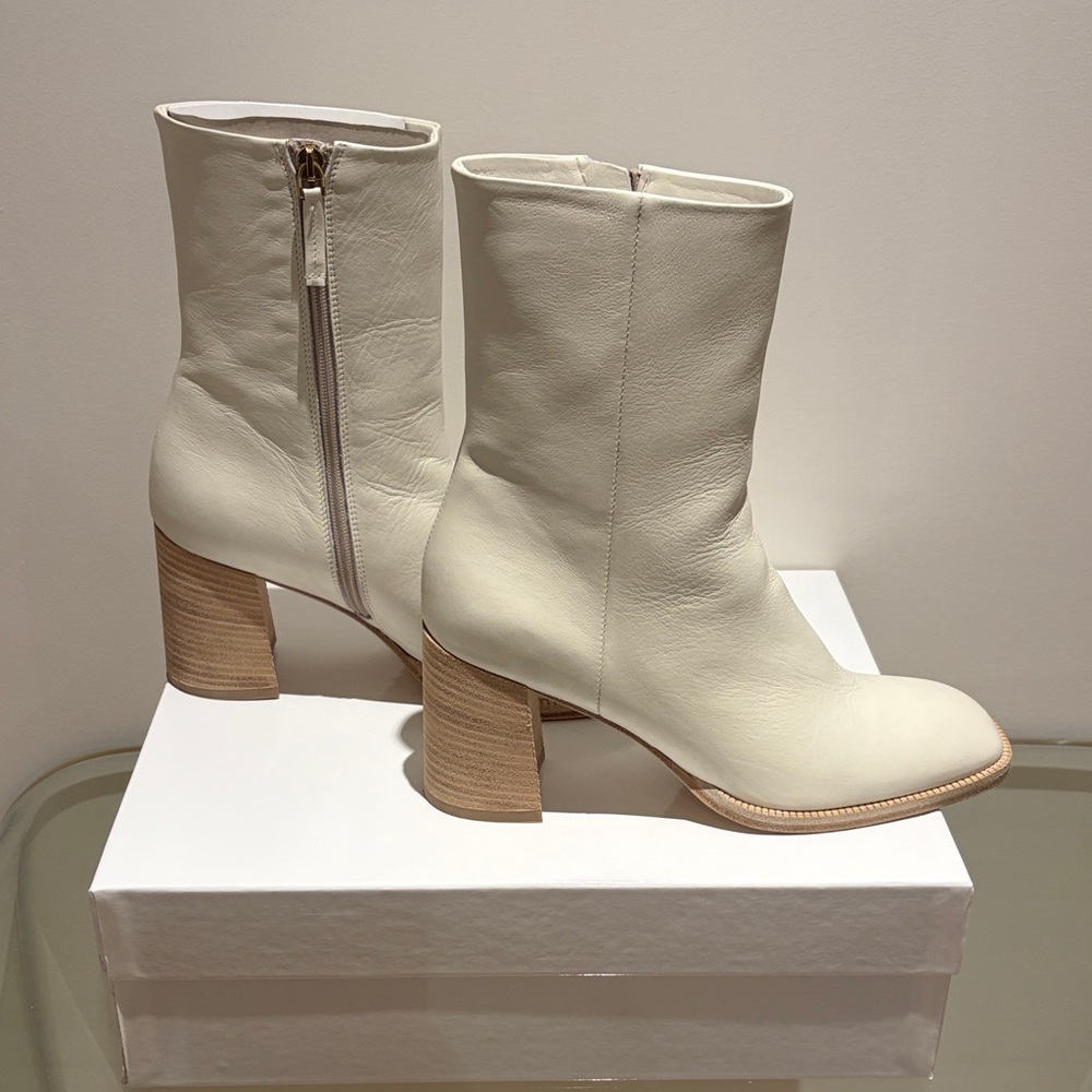 Beige Leather Ankle Boots